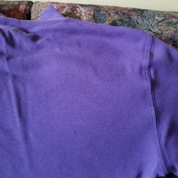 Purple, cotton, mock neck top, sleeves, vintage 90s, Karen Scott, with holes - Picture 4 of 9